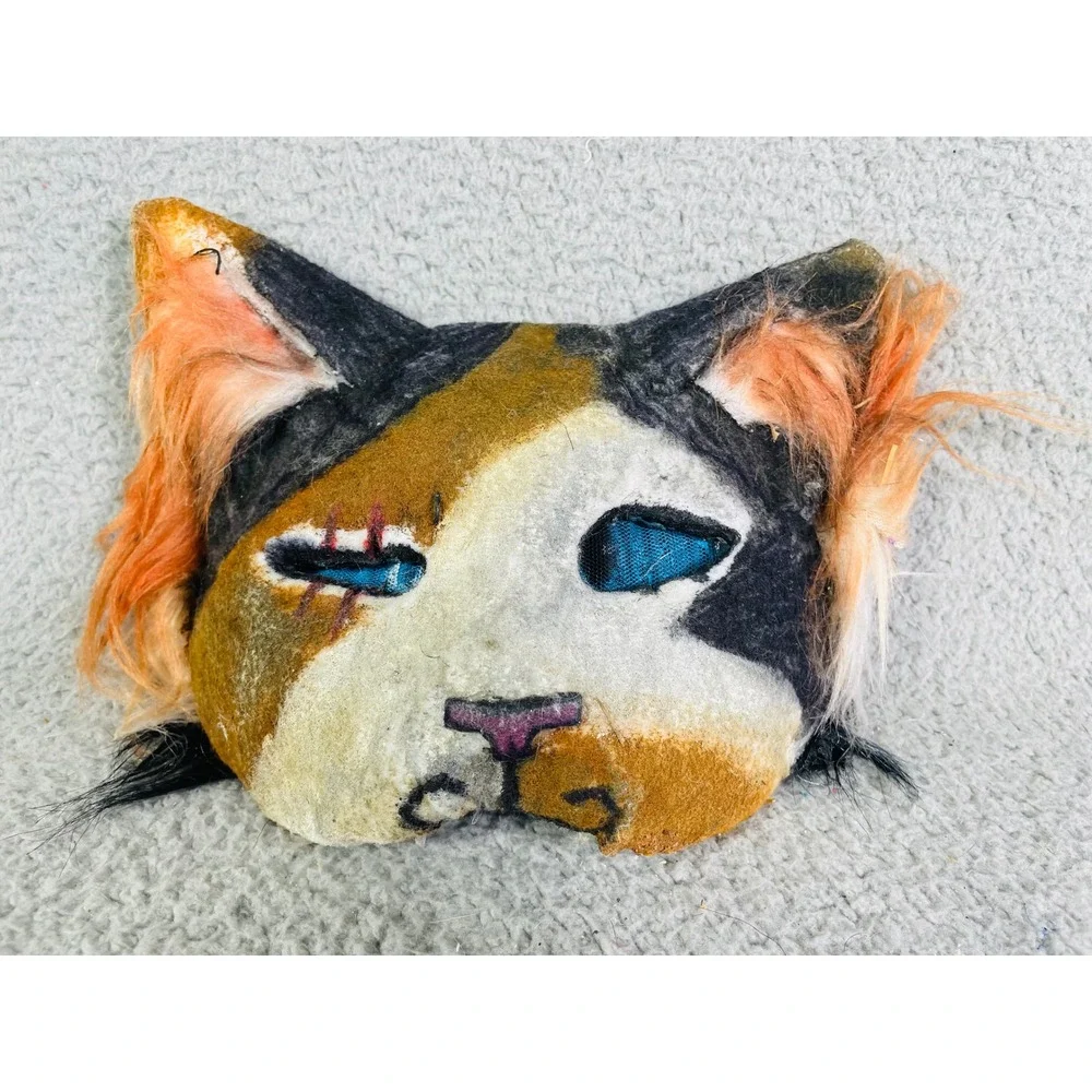 Calico Cat Mask Costume‎ Cosplay Halloween Animal Faux Fur Therian Handmade